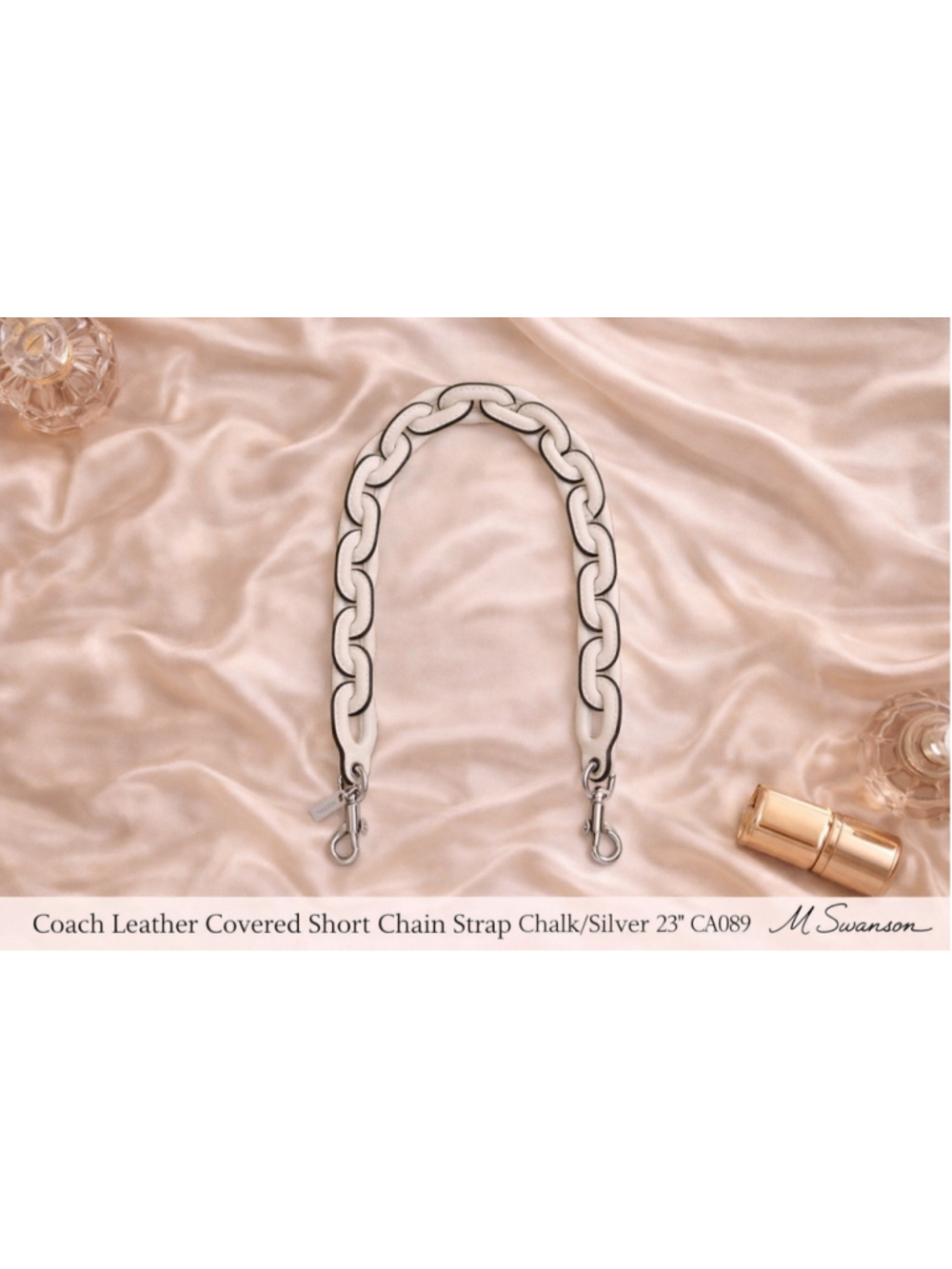 NEW Coach Leather Covered Chain Strap Chalk Silver 23” CA088 NWT